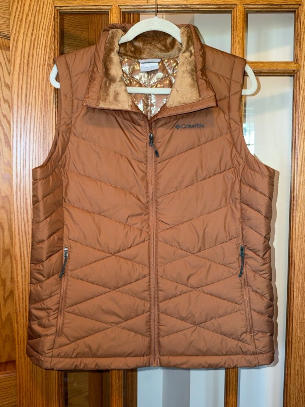 NWOT COLUMBIA HEAVENLY PUFFER VEST TOP COAT CAMEL BROWN SZ XL LAYERING THERMAL